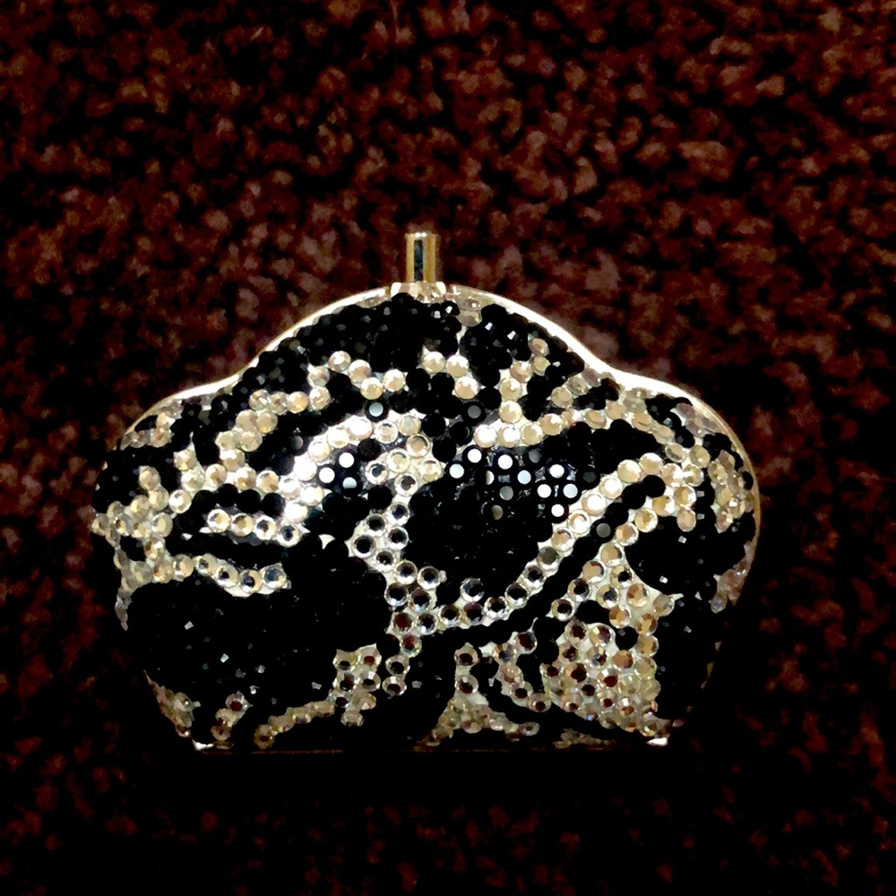 Vintage Judith Lieber, black and silver crystal pillbox